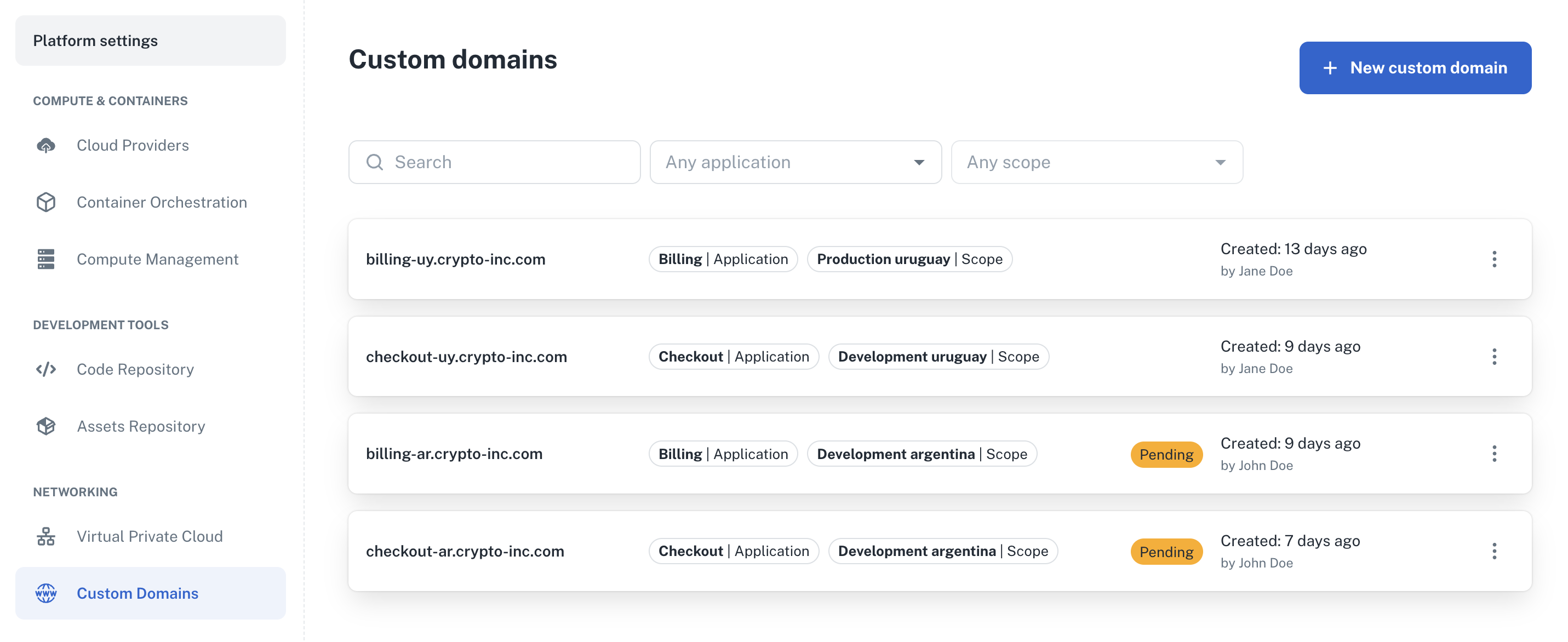 Custom domain ui